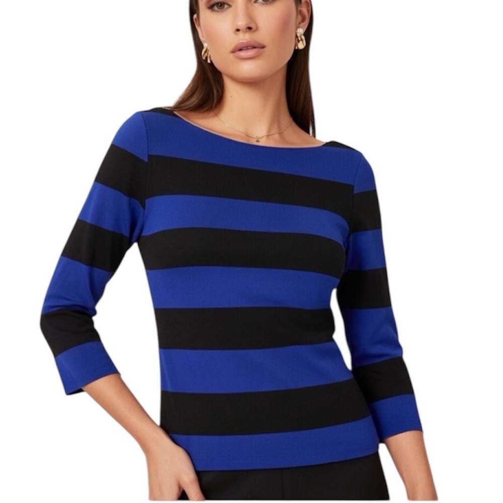 DYNAMITE Blue Striped 3/4 Sleeve Blouse